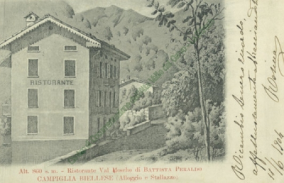 "Alt. 860 s. m. - Ristorante Val Mosche di Battista Peraldo - Campiglia Cervo (Alloggio Stallazzo)"